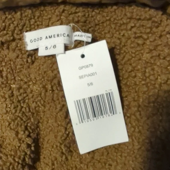 NWT Good American Quilted Sherpa Button Shacket Jacket Brown 🤎 5/6 XXL/3XL - Picture 8 of 10